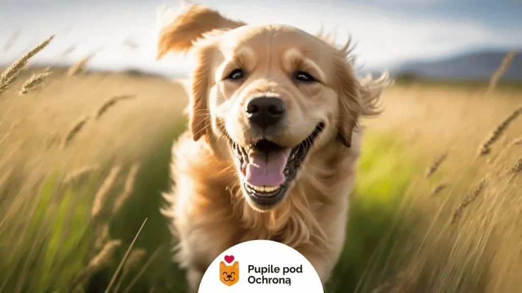 Uśmiechnięty pies z wystawionym językiem na łonie natury