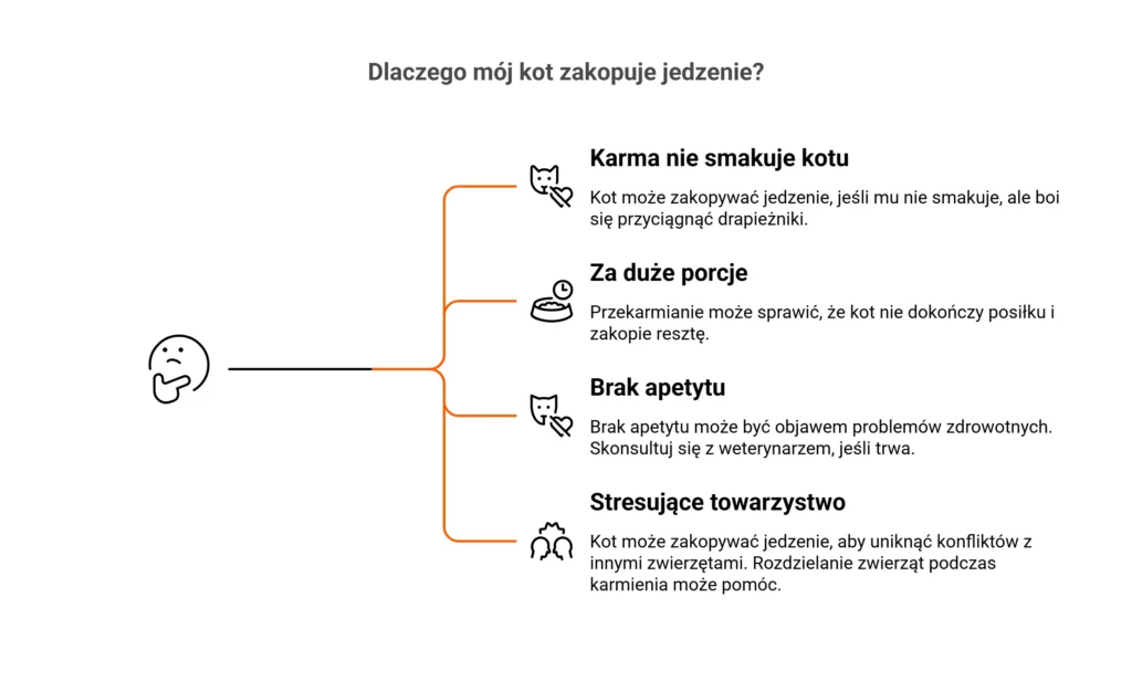 Infografika pokazująca dlaczego kot zakopuje jedzenie