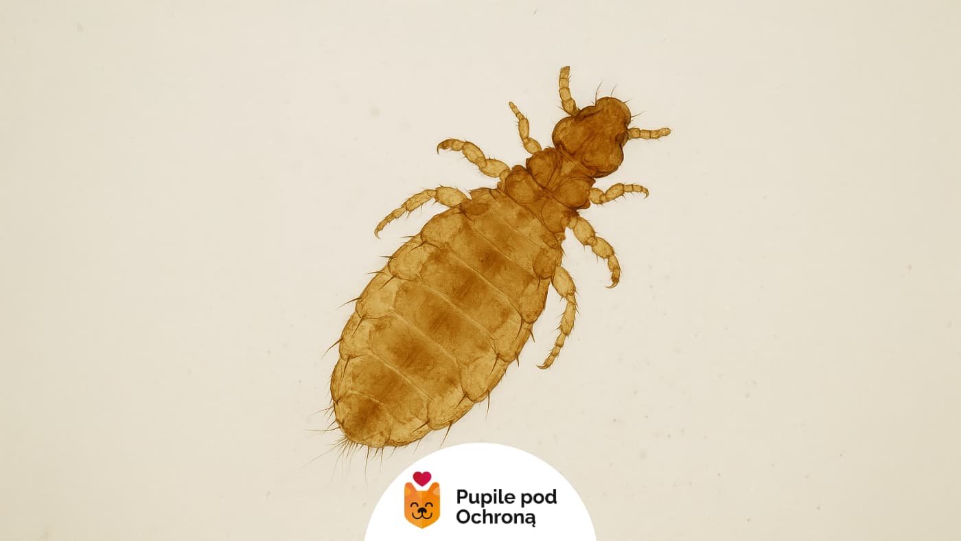 Wesz Linognathus spp. pod mikroskopem. Kot złapie wszy.