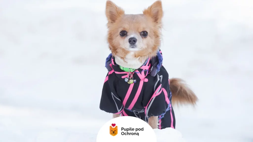 Mały pies chihuahua w zimowym ubranku. Zobacz, czy zimą ubierać psa małej rasy dla ochrony przed wychłodzeniem