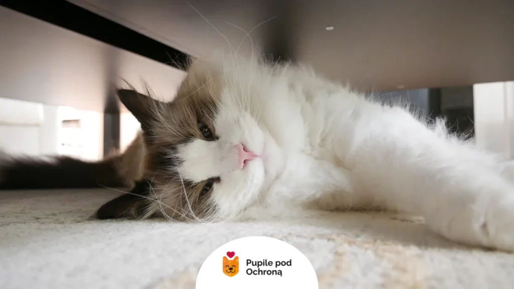 Apatyczny kot szukający spokoju, co mogą zwiastować wczesne objawy białaczki u kota.