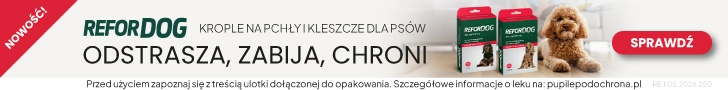 Baner reklamowy kropli Refordog przeciw pchłom i kleszczom dla psów.